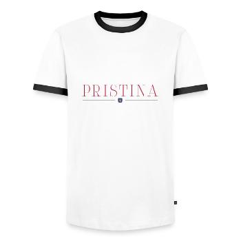 Pristina, Kosovo Stil Design T-Shirt - Männer Kontrast-T-Shirt - Weiß/Schwarz - Vorne - AI Model Female 172 light (172cm) & AI Model Male 178 dark (178cm)