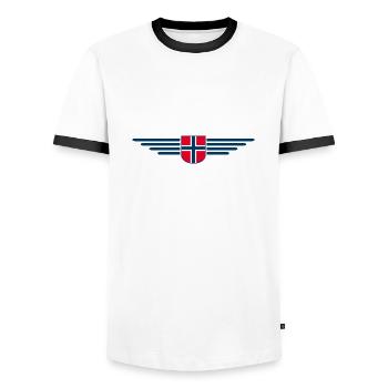 J’aime la tenue T-shirt design Norvège - T-shirt contrasté Homme - blanc/noir - Devant - AI Model Female 172 light (172cm) & AI Model Male 178 dark (178cm)