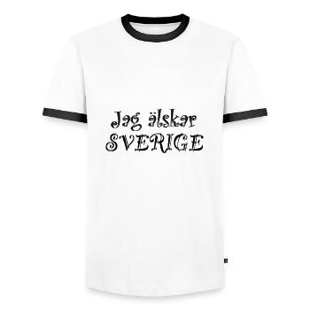 J’adore la Suède - T-shirt contrasté Homme - blanc/noir - Devant - AI Model Female 172 light (172cm) & AI Model Male 178 dark (178cm)