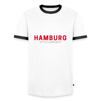 T-shirt Hambourg – Hafenstadt-Style - T-shirt contrasté Homme - blanc/noir - Devant - AI Model Female 172 light (172cm) & AI Model Male 178 dark (178cm)