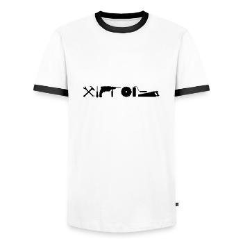 werkzeug_handwerker__f1 - Männer Kontrast-T-Shirt - Weiß/Schwarz - Vorne - AI Model Female 172 light (172cm) & AI Model Male 178 dark (178cm)
