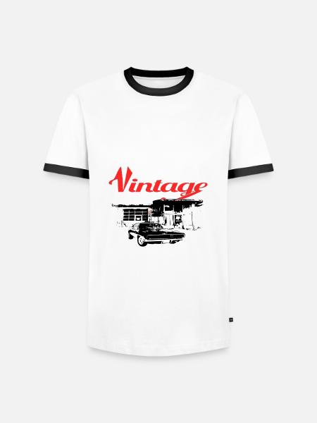 Muscle-Car an Tankstelle - Männer Kontrast-T-Shirt - Weiß/Schwarz