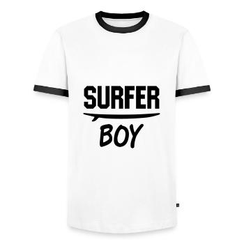 Surfer boy (Surfbrett) - Männer Kontrast-T-Shirt - Weiß/Schwarz - Vorne - AI Model Female 172 light (172cm) & AI Model Male 178 dark (178cm)