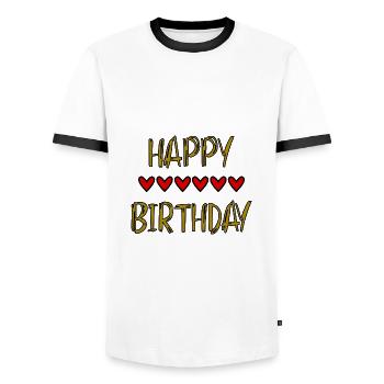 GEBURTSTAG, ALLES GUTE ZUM GEBURTSTAG, ALLES GUTE ZUM GEBURTSTAG - Männer Kontrast-T-Shirt - Weiß/Schwarz - Vorne - AI Model Female 172 light (172cm) & AI Model Male 178 dark (178cm)