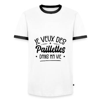 Je Veux Des Paillettes Dans Ma Vie - T-shirt contrasté Homme - blanc/noir - Devant - AI Model Female 172 light (172cm) & AI Model Male 178 dark (178cm)