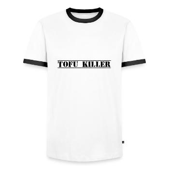 TOFU KILLER - Men's Ringer Shirt - white/black - Front - AI Model Female 172 light (172cm) & AI Model Male 178 dark (178cm)
