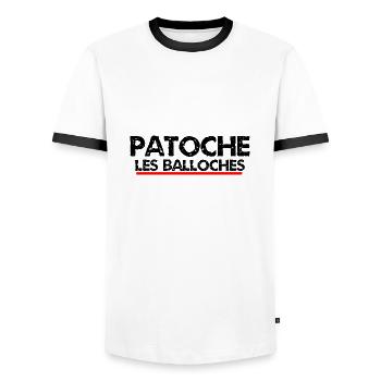 patoche les balloches - T-shirt contrasté Homme - blanc/noir - Devant - AI Model Female 172 light (172cm) & AI Model Male 178 dark (178cm)