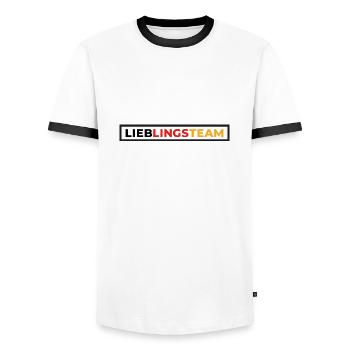 Germany Sports Teams - Favorite Team Box - Men's Ringer Shirt - white/black - Front - AI Model Female 172 light (172cm) & AI Model Male 178 dark (178cm)