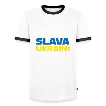 Slava Ukraini No War Frieden Paix - T-shirt contrasté Homme - blanc/noir - Devant - AI Model Female 172 light (172cm) & AI Model Male 178 dark (178cm)