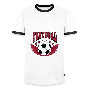 Football Portugal Retro College Look Style - Men's Ringer Shirt - white/black - Front - AI Model Female 172 light (172cm) & AI Model Male 178 dark (178cm)