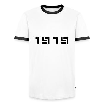 Année de naissance Anniversaire Né en - Fabriqué en 1979 - T-shirt contrasté Homme - blanc/noir - Devant - AI Model Female 172 light (172cm) & AI Model Male 178 dark (178cm)