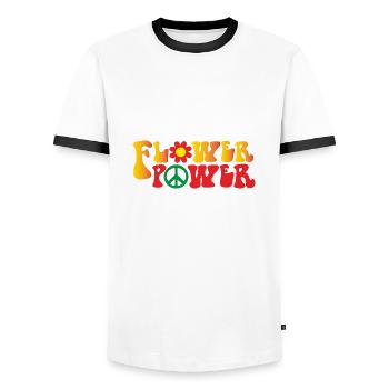 Peace Weltfrieden Flower Power Geschenk 70er Love - Männer Kontrast-T-Shirt - Weiß/Schwarz - Vorne - AI Model Female 172 light (172cm) & AI Model Male 178 dark (178cm)