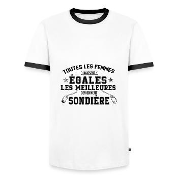 sondière - T-shirt contrasté Homme - blanc/noir - Devant - AI Model Female 172 light (172cm) & AI Model Male 178 dark (178cm)