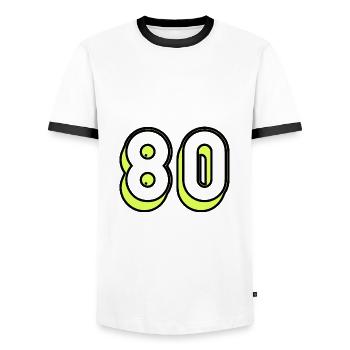 80 JAHRE. 80-JÄHRIGES JUBILÄUM. GEBURTSTAG 80 JAHRE. 80 - Männer Kontrast-T-Shirt - Weiß/Schwarz - Vorne - AI Model Female 172 light (172cm) & AI Model Male 178 dark (178cm)