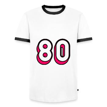 80. 80 YEARS. 80TH ANNIVERSARY. 80 YEARS ANNIVERSARY - Men's Ringer Shirt - white/black - Front - AI Model Female 172 light (172cm) & AI Model Male 178 dark (178cm)