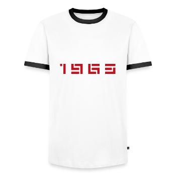 Année de naissance Anniversaire de naissance Né(e) - Fabriqué en 1963 - T-shirt contrasté Homme - blanc/noir - Devant - AI Model Female 172 light (172cm) & AI Model Male 178 dark (178cm)
