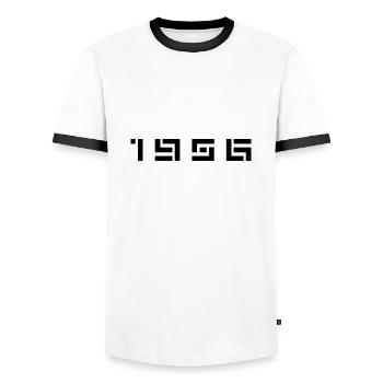 Year of Birth Born In - Made in 1956 - Men's Ringer Shirt - white/black - Front - AI Model Female 172 light (172cm) & AI Model Male 178 dark (178cm)
