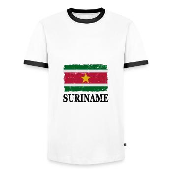 Flag of Suriname - Suriname flag - shabby look - Men's Ringer Shirt - white/black - Front - AI Model Female 172 light (172cm) & AI Model Male 178 dark (178cm)