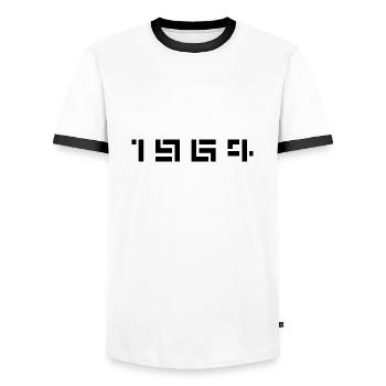 Year of Birth Birth Born In - Made in 1964 - Men's Ringer Shirt - white/black - Front - AI Model Female 172 light (172cm) & AI Model Male 178 dark (178cm)