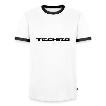Techno Festival - Männer Kontrast-T-Shirt - Weiß/Schwarz - Vorne - AI Model Female 172 light (172cm) & AI Model Male 178 dark (178cm)