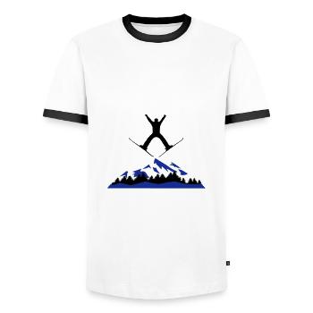 Ski, Skifahrer und Berge - Männer Kontrast-T-Shirt - Weiß/Schwarz - Vorne - AI Model Female 172 light (172cm) & AI Model Male 178 dark (178cm)