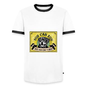 YOU CAN RUN BUTYOU CAN ́T HIDE Rottweiler Nr1 - Men's Ringer Shirt - white/black - Front - AI Model Female 172 light (172cm) & AI Model Male 178 dark (178cm)