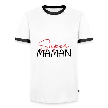 Je suis Une Super Maman | Fête Des Mères - T-shirt contrasté Homme - blanc/noir - Devant - AI Model Female 172 light (172cm) & AI Model Male 178 dark (178cm)