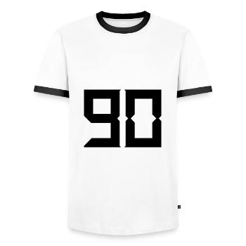 90. HAPPY BIRTHDAY. HAPPY BIRTHDAY - Men's Ringer Shirt - white/black - Front - AI Model Female 172 light (172cm) & AI Model Male 178 dark (178cm)