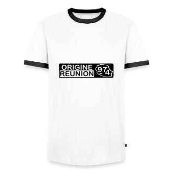 Ursprung Tagung 974 - v2 - Männer Kontrast-T-Shirt - Weiß/Schwarz - Vorne - AI Model Female 172 light (172cm) & AI Model Male 178 dark (178cm)