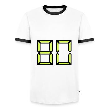 80 JAHRE. 80-JÄHRIGES JUBILÄUM. GEBURTSTAG 80 JAHRE. 80 - Männer Kontrast-T-Shirt - Weiß/Schwarz - Vorne - AI Model Female 172 light (172cm) & AI Model Male 178 dark (178cm)