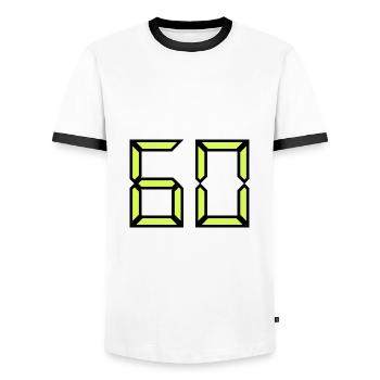60 YEARS. 60TH ANNIVERSARY. BIRTHDAY 60 YEARS. 60 - Men's Ringer Shirt - white/black - Front - AI Model Female 172 light (172cm) & AI Model Male 178 dark (178cm)