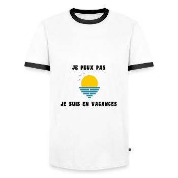JE PEUX PAS JE SUIS EN VACANCES. VIVE LES VACANCES - T-shirt contrasté Homme - blanc/noir - Devant - AI Model Female 172 light (172cm) & AI Model Male 178 dark (178cm)