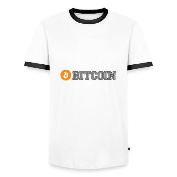 Bitcoin - T-shirt contrasté Homme - blanc/noir - Devant - AI Model Female 172 light (172cm) & AI Model Male 178 dark (178cm)