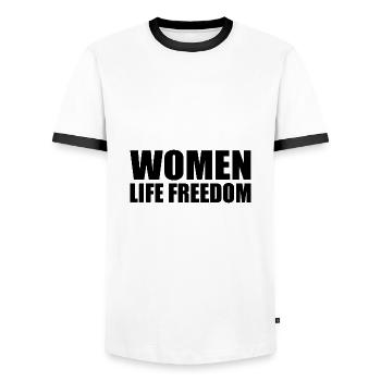 Women life freedom iran - Men's Ringer Shirt - white/black - Front - AI Model Female 172 light (172cm) & AI Model Male 178 dark (178cm)