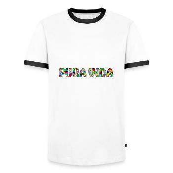 Pura Vida Summer Sun Sea Beach Funny Sayings - Men's Ringer Shirt - white/black - Front - AI Model Female 172 light (172cm) & AI Model Male 178 dark (178cm)