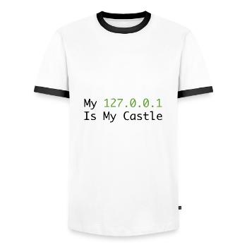 My 127.0.0.0.1 Is My Castle - T-shirt contrasté Homme - blanc/noir - Devant - AI Model Female 172 light (172cm) & AI Model Male 178 dark (178cm)