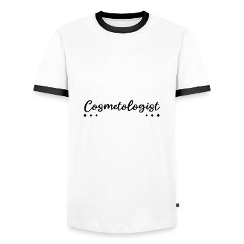 Cosmetologist | Esthéticienne - T-shirt contrasté Homme - blanc/noir - Devant - AI Model Female 172 light (172cm) & AI Model Male 178 dark (178cm)