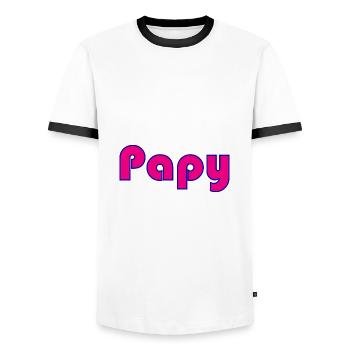 PAPY. FÊTE DES PÈRES. BONNE FÊTE PAPY. JE T'AIME. - T-shirt contrasté Homme - blanc/noir - Devant - AI Model Female 172 light (172cm) & AI Model Male 178 dark (178cm)