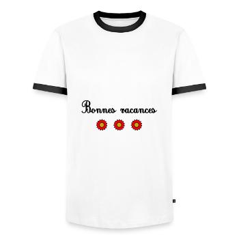 VACANCES. VIVE LES VACANCES. VACANCES. MAÎTRESSE - T-shirt contrasté Homme - blanc/noir - Devant - AI Model Female 172 light (172cm) & AI Model Male 178 dark (178cm)