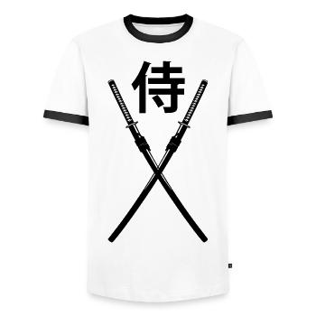 Schwert - Samurai - Männer Kontrast-T-Shirt - Weiß/Schwarz - Vorne - AI Model Female 172 light (172cm) & AI Model Male 178 dark (178cm)