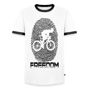 MTB Bike - Men's Ringer Shirt - white/black - Front - AI Model Female 172 light (172cm) & AI Model Male 178 dark (178cm)