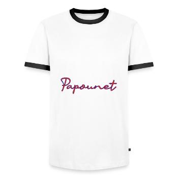 PAPOUNET. BONNE FÊTE PAPA. PAPA. FÊTE DES PÈRES - T-shirt contrasté Homme - blanc/noir - Devant - AI Model Female 172 light (172cm) & AI Model Male 178 dark (178cm)
