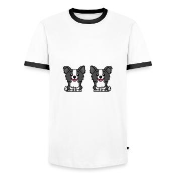 Hund Border Collie - Männer Kontrast-T-Shirt - Weiß/Schwarz - Vorne - AI Model Female 172 light (172cm) & AI Model Male 178 dark (178cm)