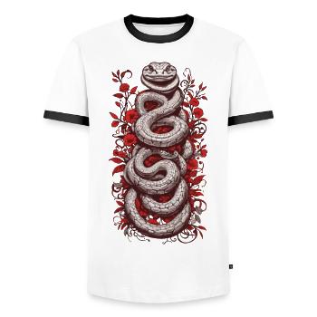 Retro Snake Japanese Tattoo Art Design - Men's Ringer Shirt - white/black - Front - AI Model Female 172 light (172cm) & AI Model Male 178 dark (178cm)