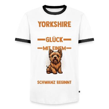 Hund Yorkshire Terrier - Männer Kontrast-T-Shirt - Weiß/Schwarz - Vorne - AI Model Female 172 light (172cm) & AI Model Male 178 dark (178cm)