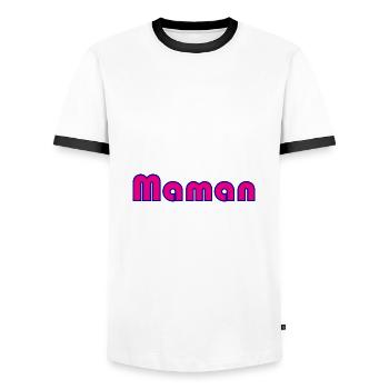 MAMAN. FÊTE DES MÈRES. BONNE FÊTE MAMAN. FETE - T-shirt contrasté Homme - blanc/noir - Devant - AI Model Female 172 light (172cm) & AI Model Male 178 dark (178cm)