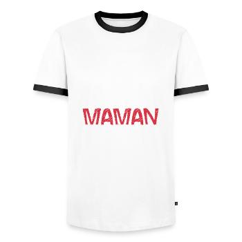 MA CHERIE. FÊTE DES MÈRES. BONNE FÊTE MAMAN. MAMAN - T-shirt contrasté Homme - blanc/noir - Devant - AI Model Female 172 light (172cm) & AI Model Male 178 dark (178cm)