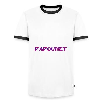 PAPOUNET. PAPA. FÊTE DES PÈRES. BONNE FÊTE PAPA - T-shirt contrasté Homme - blanc/noir - Devant - AI Model Female 172 light (172cm) & AI Model Male 178 dark (178cm)