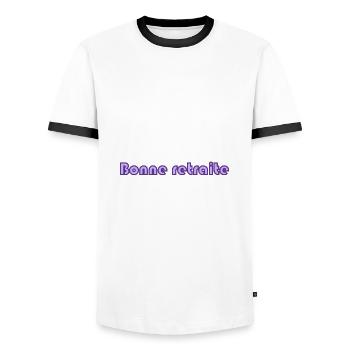 RUHESTAND. RUHESTAND. PENSIONIERT. RUHESTAND - Männer Kontrast-T-Shirt - Weiß/Schwarz - Vorne - AI Model Female 172 light (172cm) & AI Model Male 178 dark (178cm)
