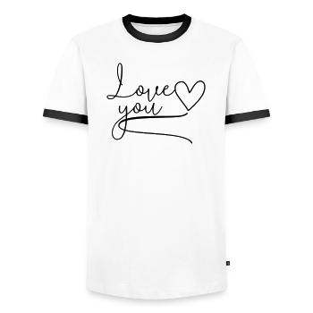 I love you Love You lettering - Men's Ringer Shirt - white/black - Front - AI Model Female 172 light (172cm) & AI Model Male 178 dark (178cm)